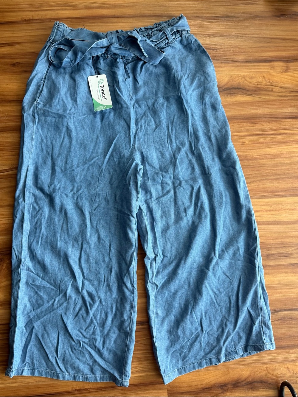 Love Tree Slate Blue Wide-Leg Paperbag Waist Culotte crop Pants - Picture 6 of 9